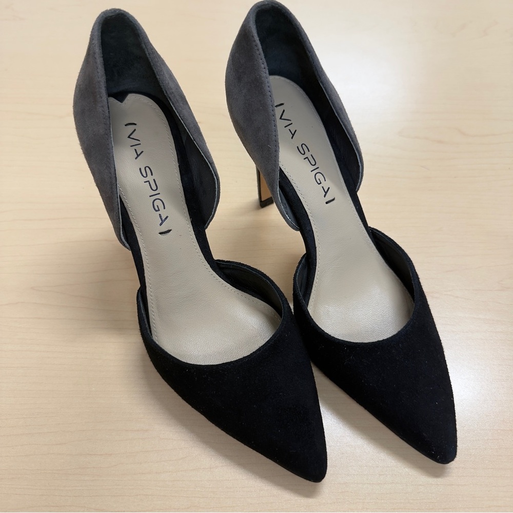 Via Spiga Black and Gray Suede D'Orsay Pointed-Toe Pumps Women's Size 5